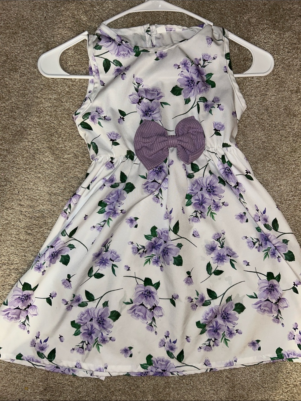 Carter's White Dress with Lavender Floral Print and Lavender Bow